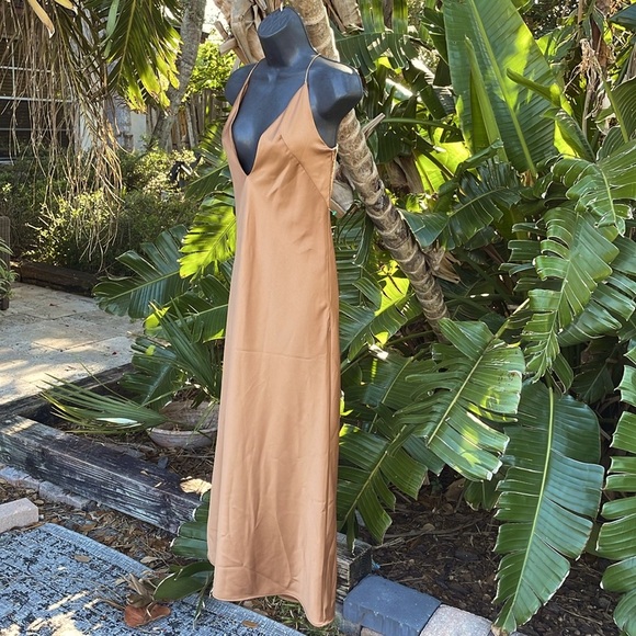 Zara Dresses & Skirts - Zara deep V rose, gold metallic satin slip dress